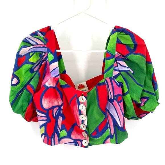 FARM RIO Anthropologie Tropical Bunch Puff Balloon Sleeve Cropped Blouse Top - Picture 4 of 9